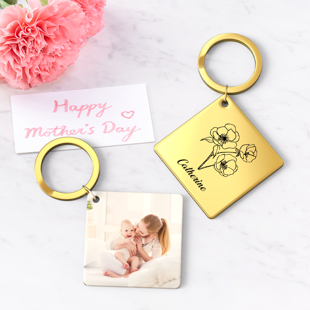 Birthflower Keychain Personalized Bouquet Flower Key Ring Mothers Day Gifts for Mom - SantaSocks