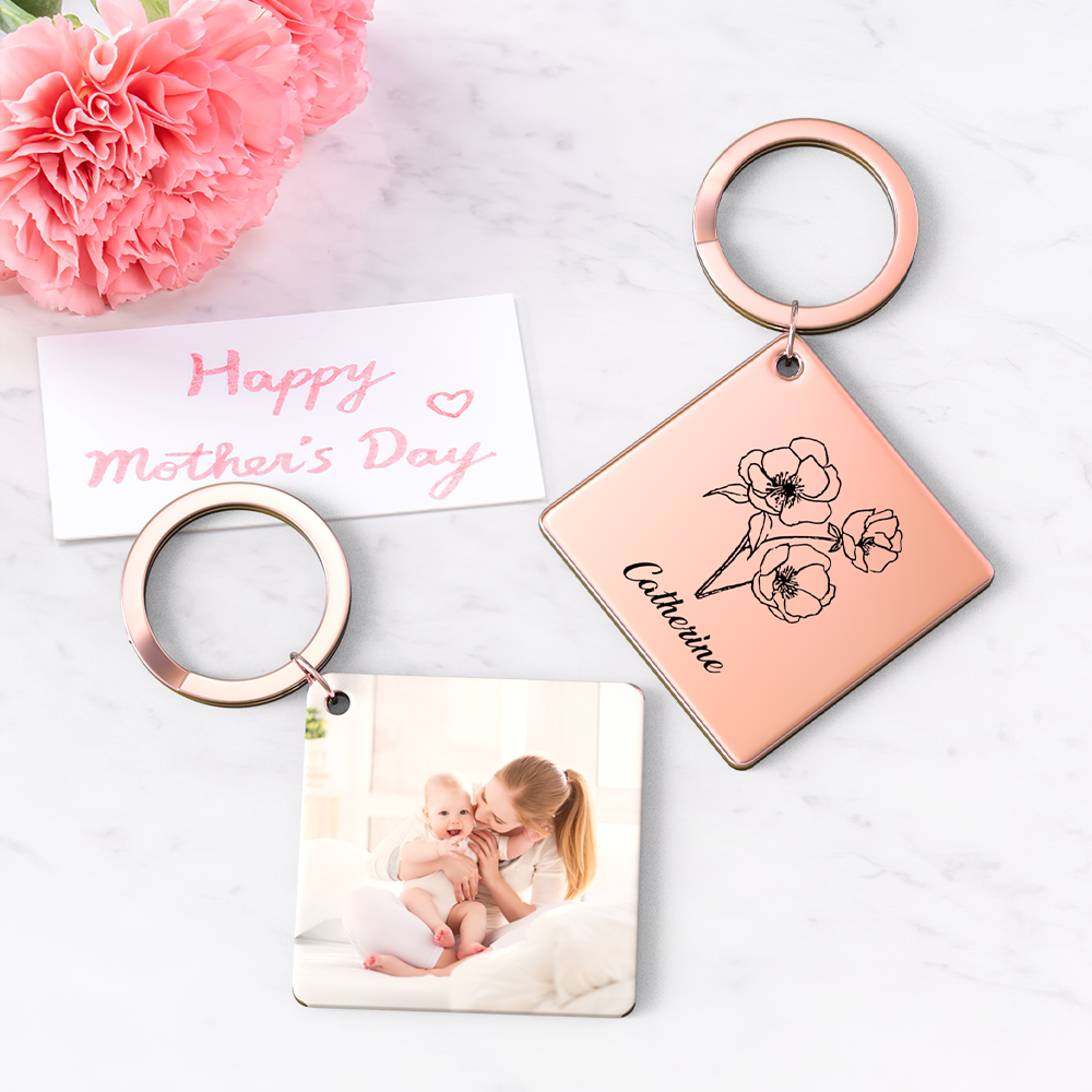 Birthflower Keychain Personalized Bouquet Flower Key Ring Mothers Day Gifts for Mom - SantaSocks