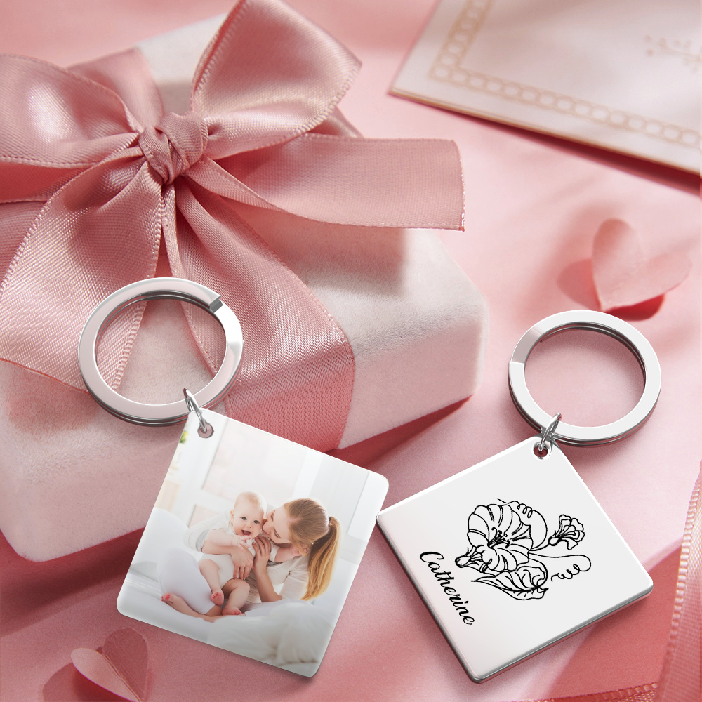 Birthflower Keychain Personalized Bouquet Flower Key Ring Mothers Day Gifts for Mom - SantaSocks