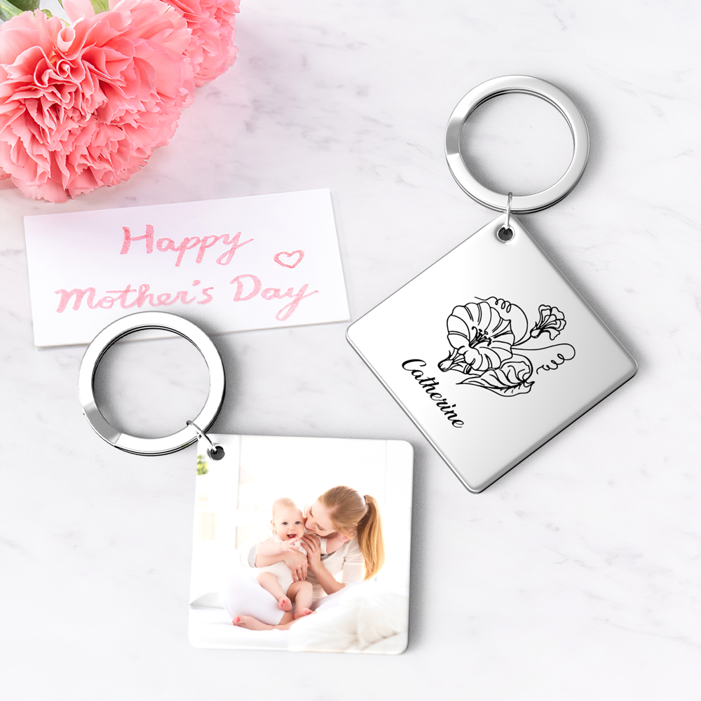 Birthflower Keychain Personalized Bouquet Flower Key Ring Mothers Day Gifts for Mom - SantaSocks