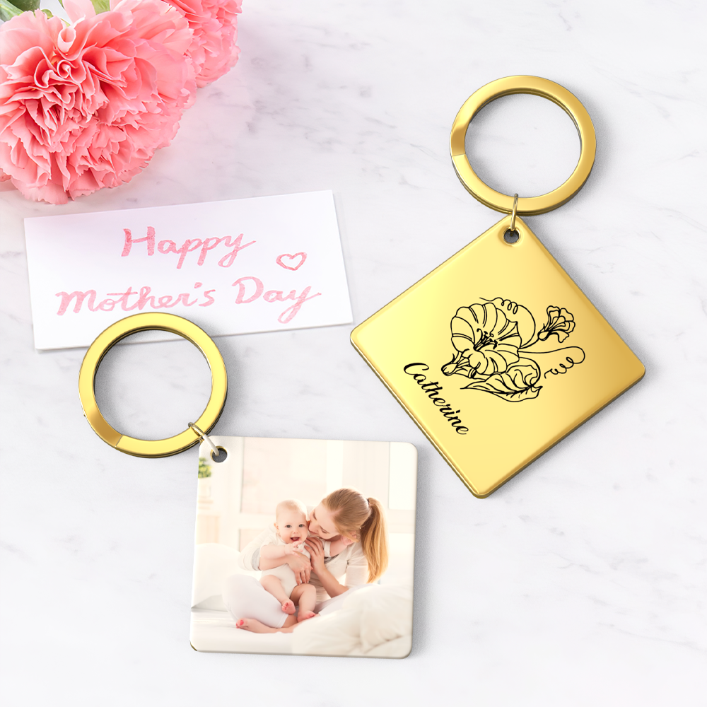 Birthflower Keychain Personalized Bouquet Flower Key Ring Mothers Day Gifts for Mom - SantaSocks