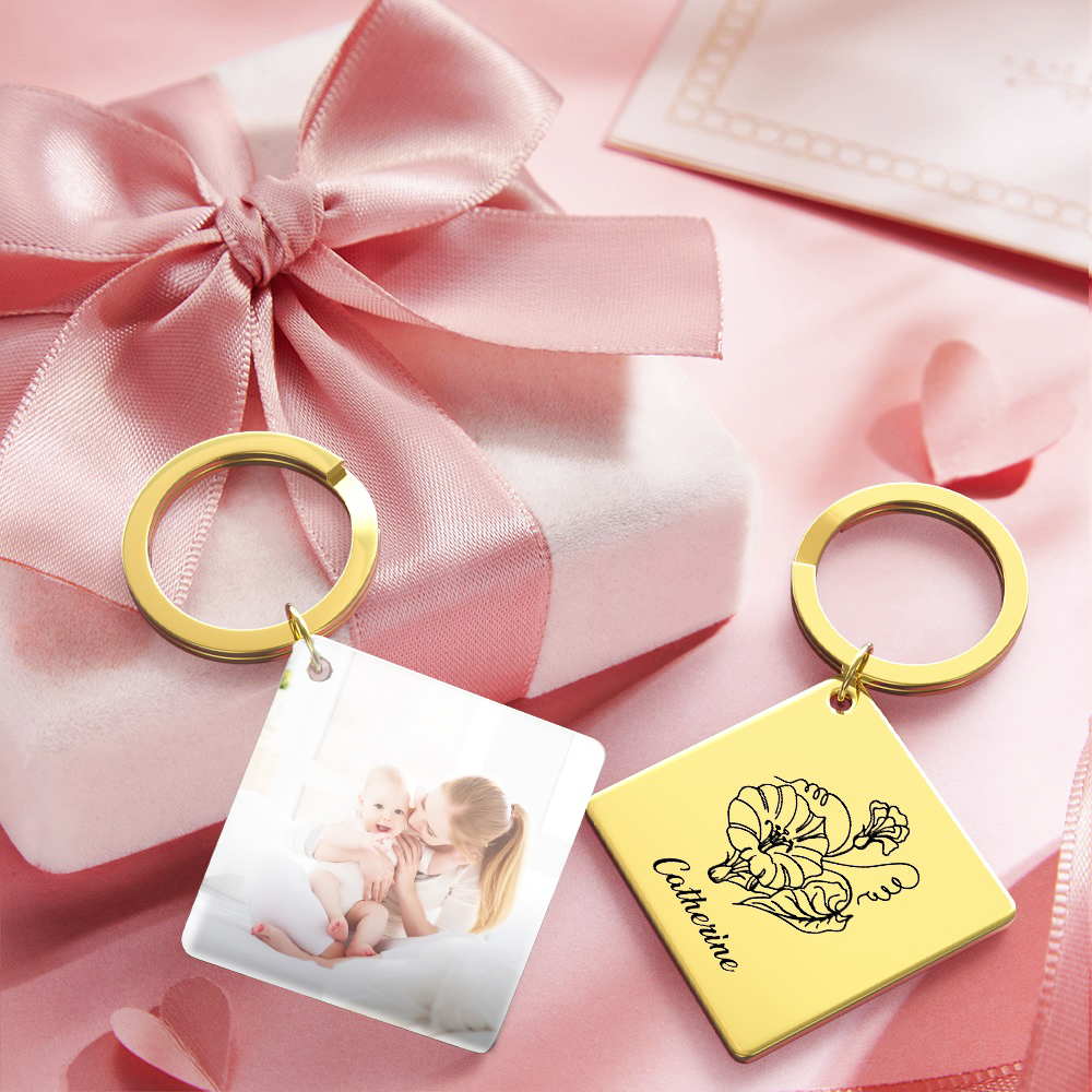 Birthflower Keychain Personalized Bouquet Flower Key Ring Mothers Day Gifts for Mom - SantaSocks