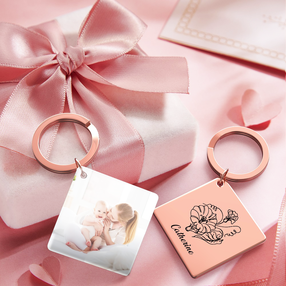 Birthflower Keychain Personalized Bouquet Flower Key Ring Mothers Day Gifts for Mom - SantaSocks