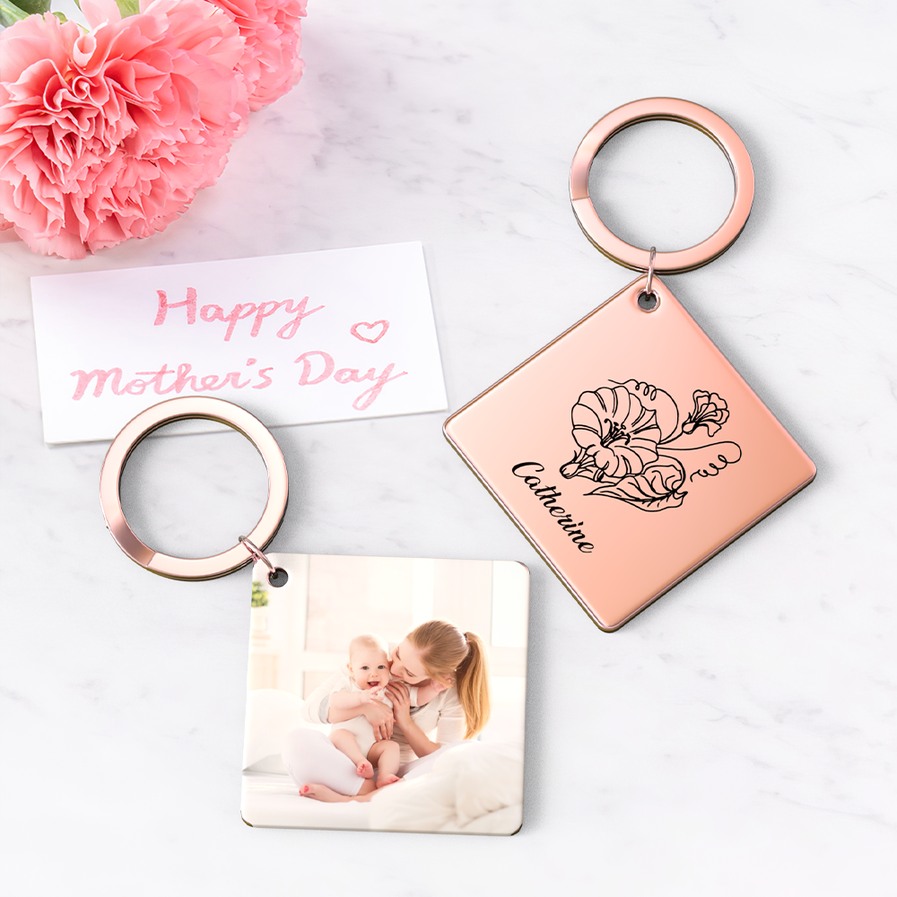 Birthflower Keychain Personalized Bouquet Flower Key Ring Mothers Day Gifts for Mom - SantaSocks