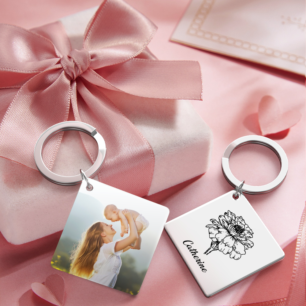 Birthflower Keychain Personalized Bouquet Flower Key Ring Mothers Day Gifts for Mom - SantaSocks