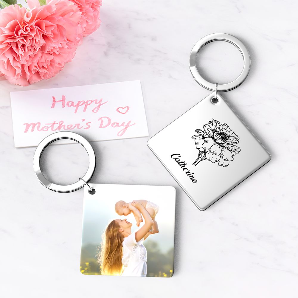 Birthflower Keychain Personalized Bouquet Flower Key Ring Mothers Day Gifts for Mom - SantaSocks