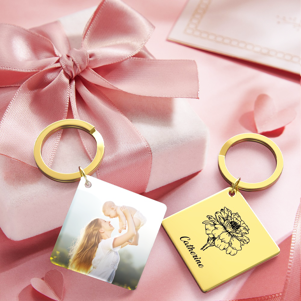 Birthflower Keychain Personalized Bouquet Flower Key Ring Mothers Day Gifts for Mom - SantaSocks
