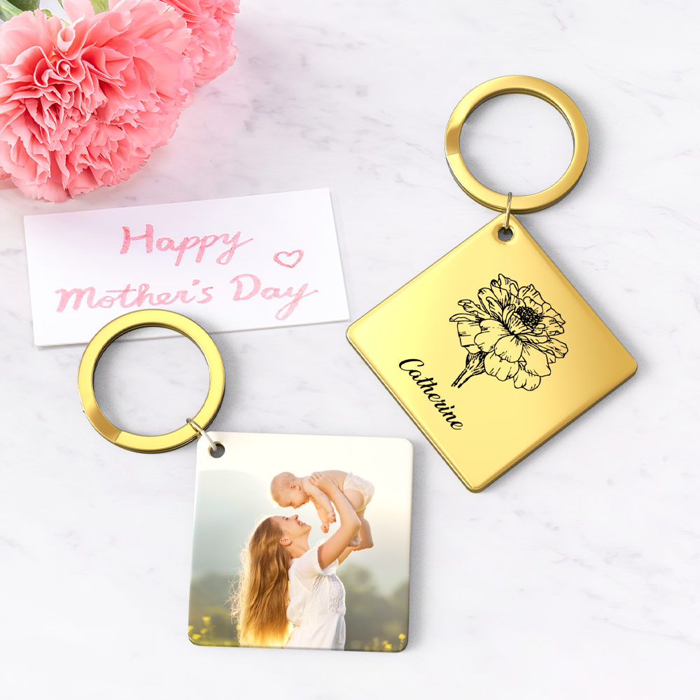 Birthflower Keychain Personalized Bouquet Flower Key Ring Mothers Day Gifts for Mom - SantaSocks