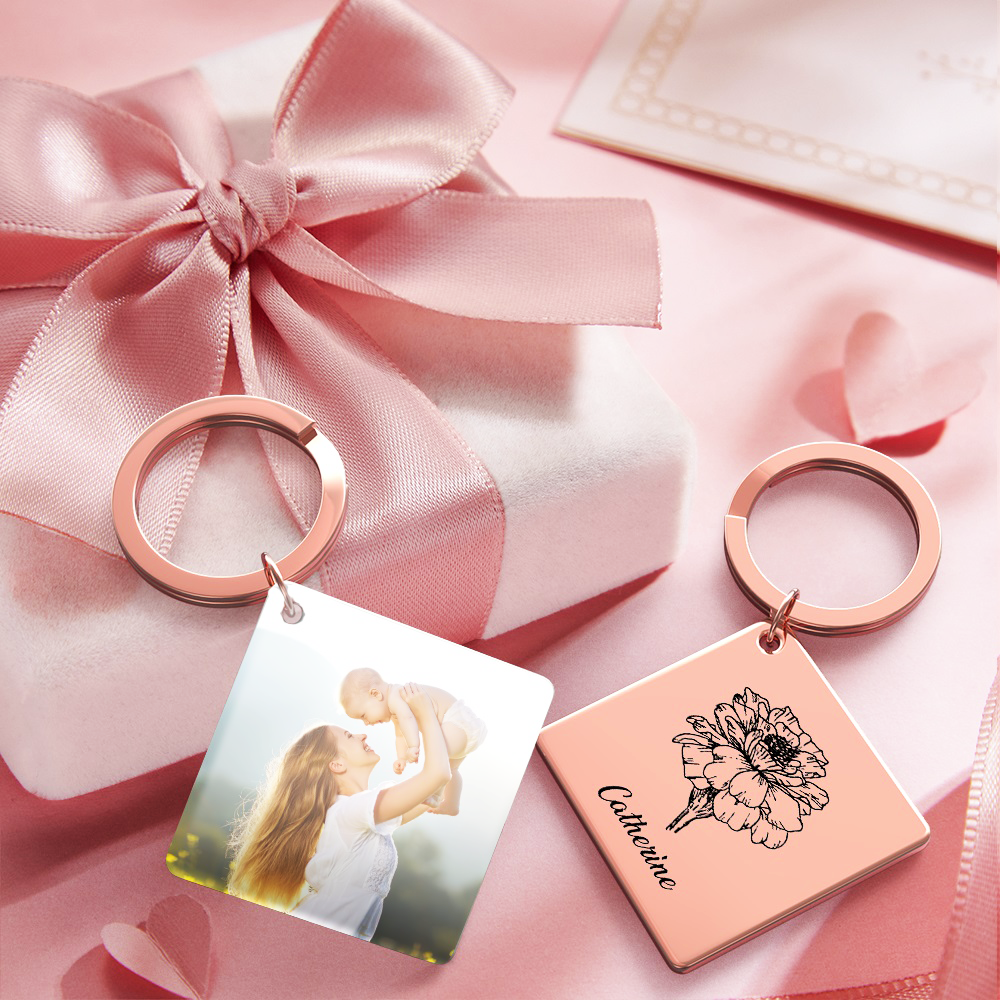 Birthflower Keychain Personalized Bouquet Flower Key Ring Mothers Day Gifts for Mom - SantaSocks