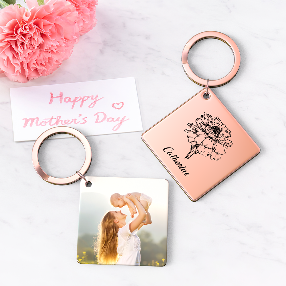 Birthflower Keychain Personalized Bouquet Flower Key Ring Mothers Day Gifts for Mom - SantaSocks