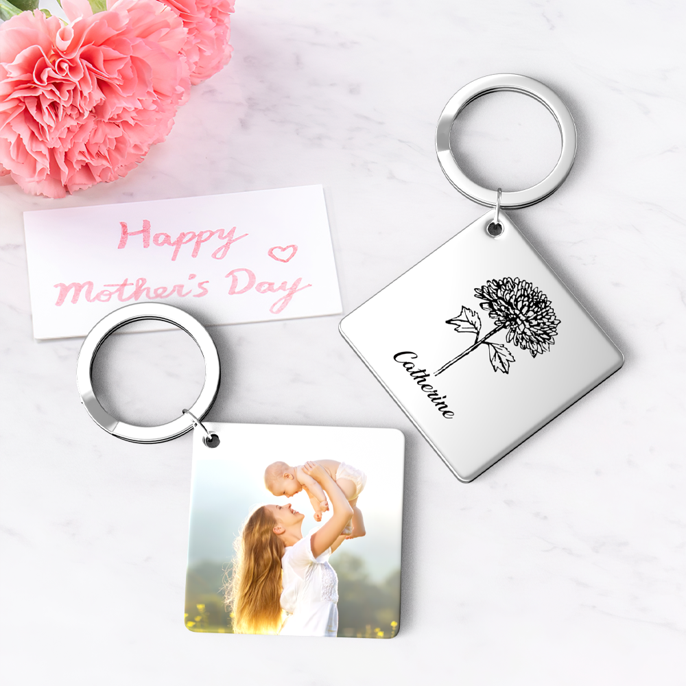 Birthflower Keychain Personalized Bouquet Flower Key Ring Mothers Day Gifts for Mom - SantaSocks