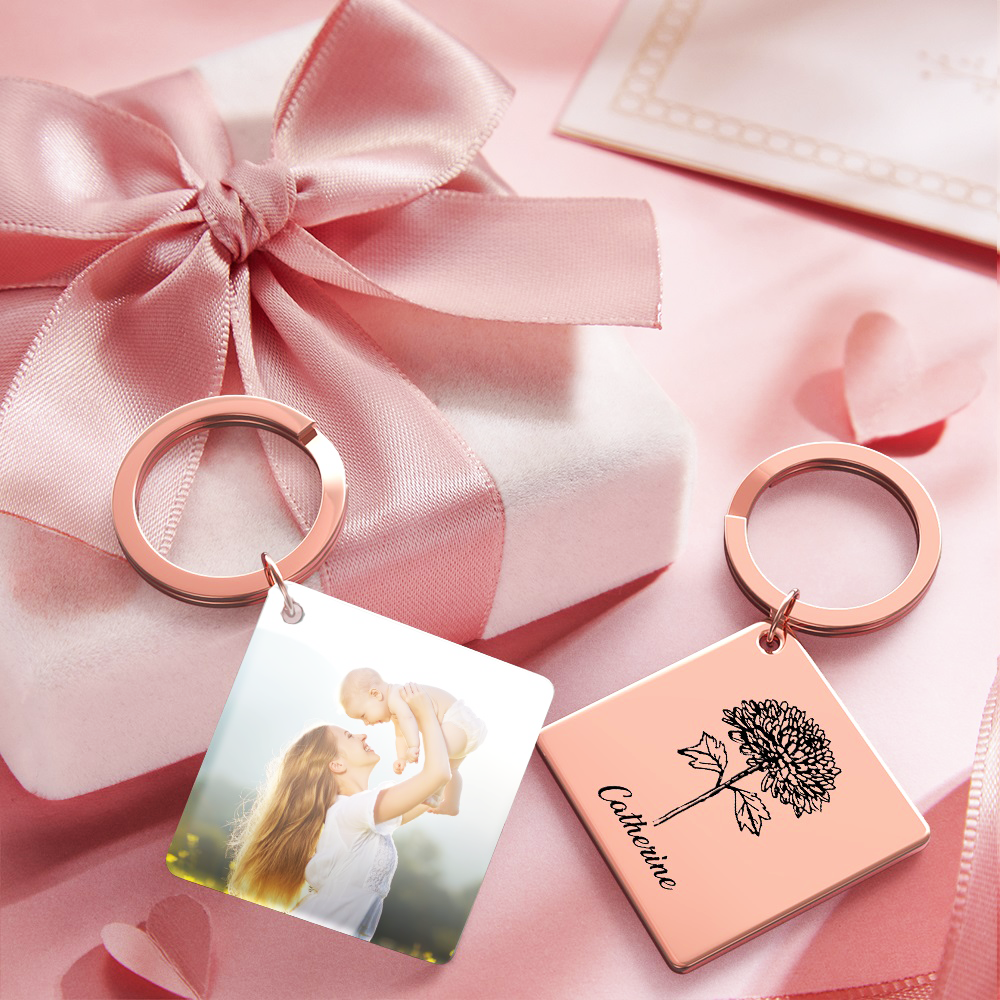 Birthflower Keychain Personalized Bouquet Flower Key Ring Mothers Day Gifts for Mom - SantaSocks