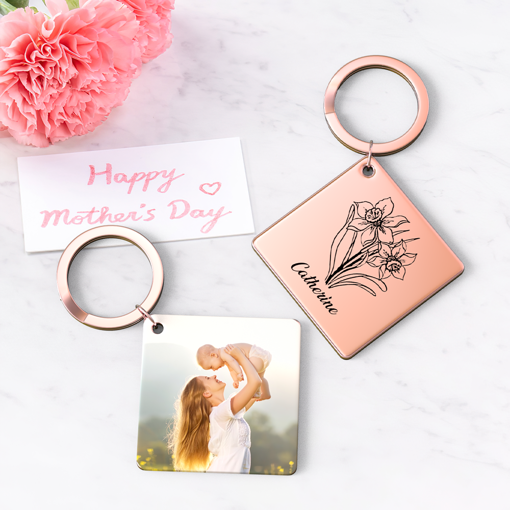 Birthflower Keychain Personalized Bouquet Flower Key Ring Mothers Day Gifts for Mom - SantaSocks