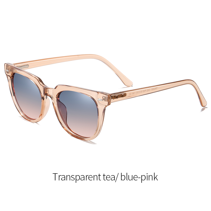 Duncan - Classic Trendy Stylish Polarized Sunglasses - Transparent Tea/Blue Pink