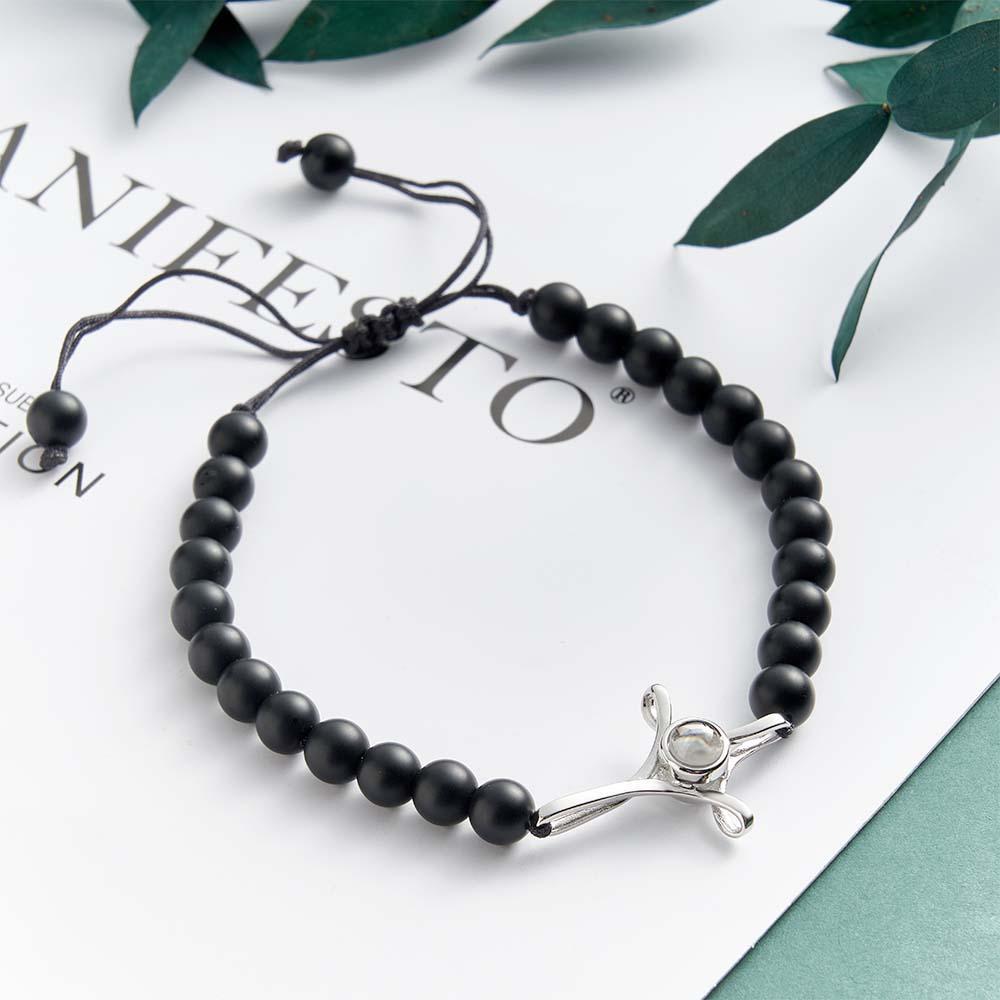 Personalized Photo Projection Beads Bracelet With Cross Memorial Gift For Her - MyFaceTshirt