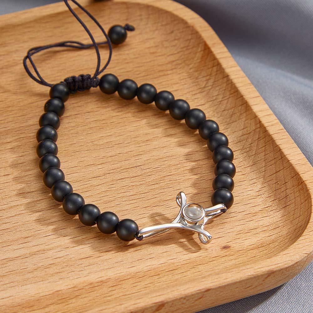 Personalized Photo Projection Beads Bracelet With Cross Memorial Gift For Her - MyFaceTshirt