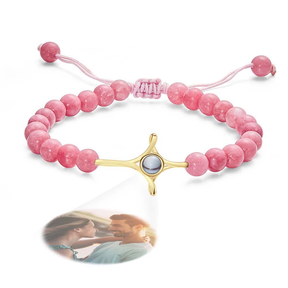 Personalized Photo Projection Beads Bracelet With Cross Memorial Gift For Her - MyFaceTshirt