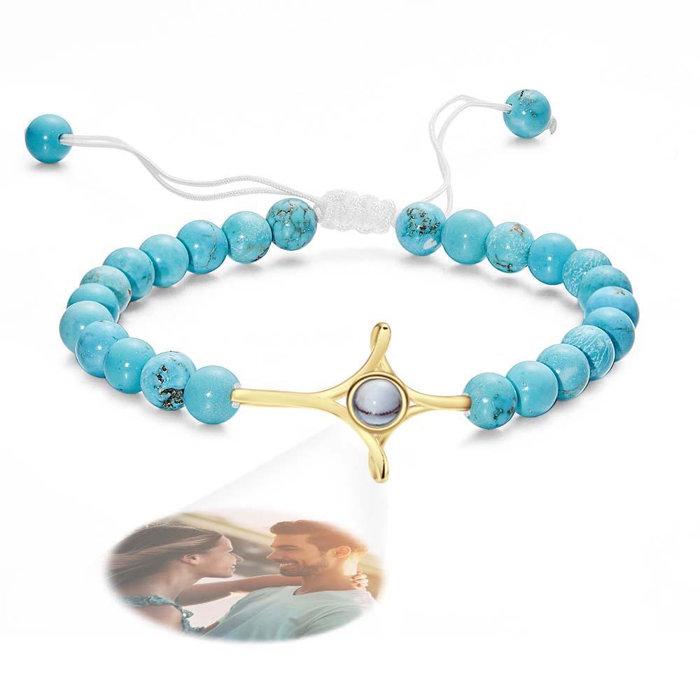 Personalized Photo Projection Beads Bracelet With Cross Memorial Gift For Her - MyFaceTshirt