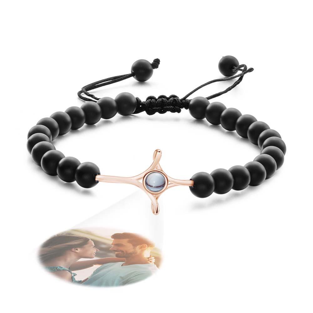 Personalized Photo Projection Beads Bracelet With Cross Memorial Gift For Her - MyFaceTshirt