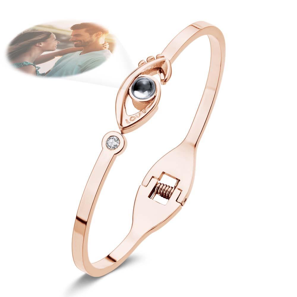 Personalized Photo Projection Devil Eye Bracelet Round Free Adjustment Bracelet for Her - MyFaceTshirt