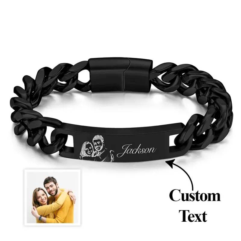 Custom Engraved Men's Bracelet Stainless Steel Photo Vintage Bracelet Jewelry Father's Day Gifts