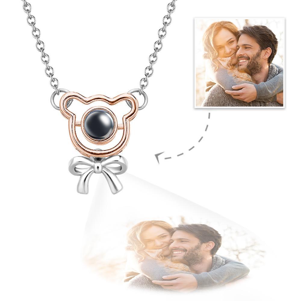 Custom Projection Necklace Bow Bear Cute Gift for Girl - MyFaceTshirt