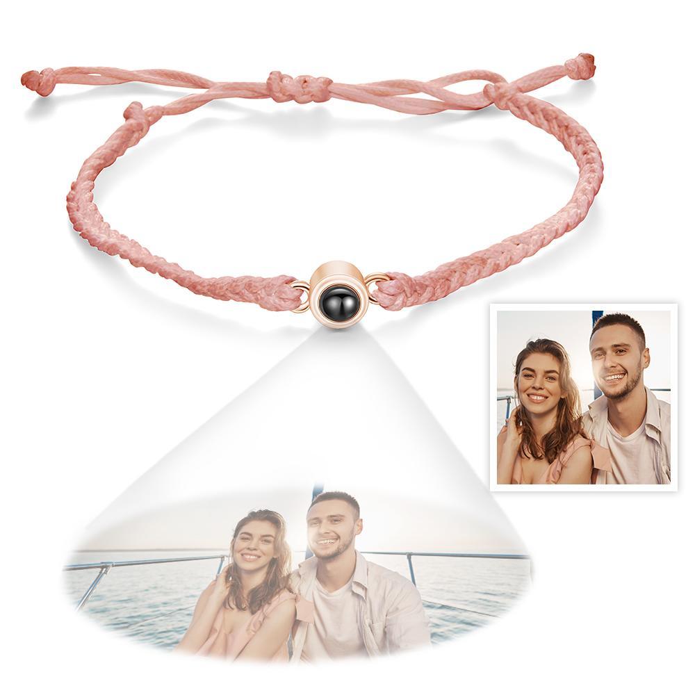 Custom Photo Projection Bracelet Braided Blue Rope Circle Bracelet Best Gift For Lovers - mycustomtirecover