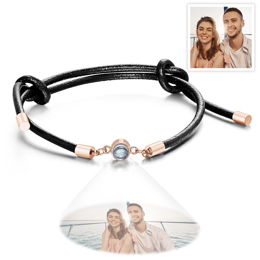 Personalized Photo Projection Leather Bracelet Adjustable Bracelet Gifts For Him - MyFaceTshirt