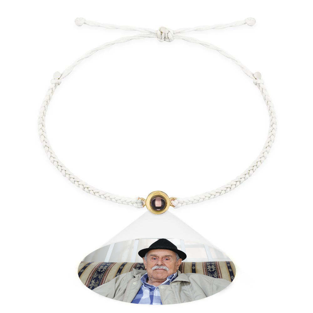 Personalized Photo Projection Couple Bracelet Braided Black Rope Bracelet Gift for Parents and Grandparents - mycustomtirecover