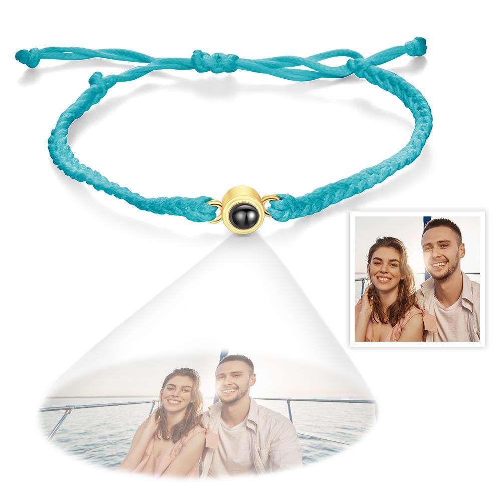 Custom Photo Projection Bracelet Braided Blue Rope Circle Bracelet Best Gift For Lovers - mycustomtirecover