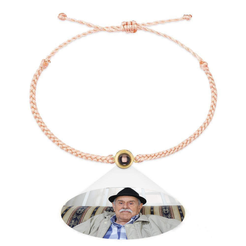 Personalized Photo Projection Couple Bracelet Braided Black Rope Bracelet Gift for Parents and Grandparents - mycustomtirecover