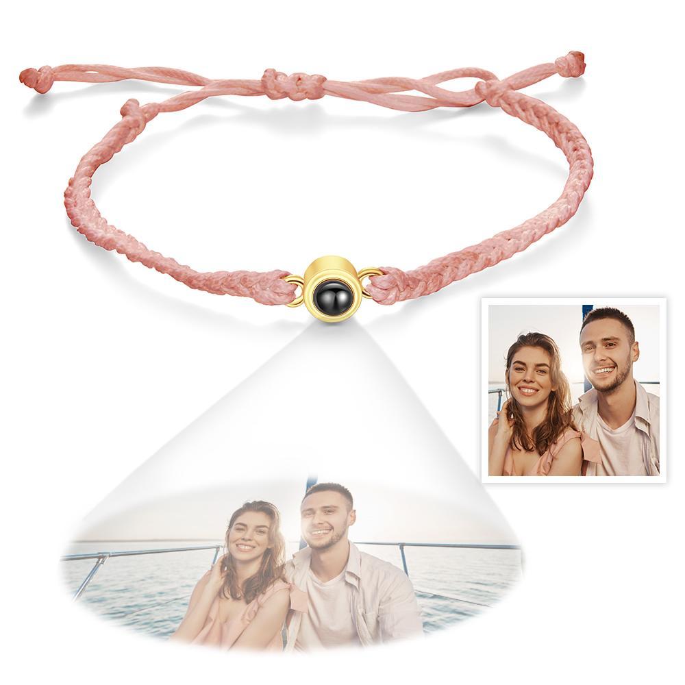 Custom Photo Projection Bracelet Braided Blue Rope Circle Bracelet Best Gift For Lovers - mycustomtirecover