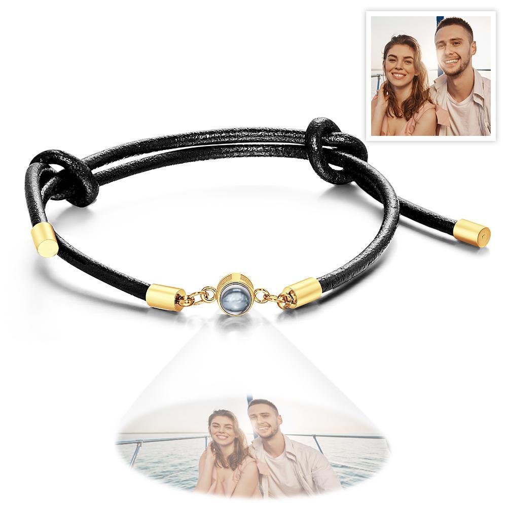 Personalized Photo Projection Leather Bracelet Adjustable Bracelet Gifts For Him - MyFaceTshirt