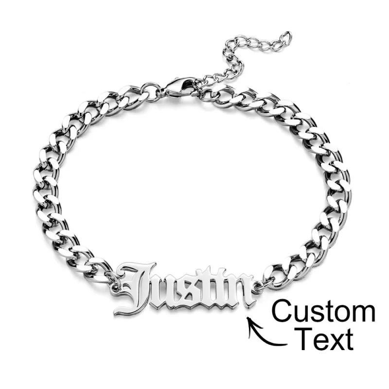 Custom Name Men's Stainless Steel Curb Chain Cuban Bracelet
