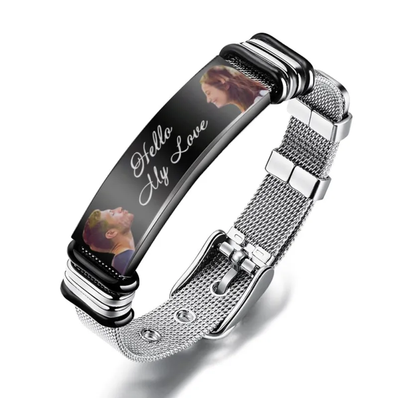 Custom Mens Bracelet With Double Photo And Engraved Words Best Gifts For Your Beloved One