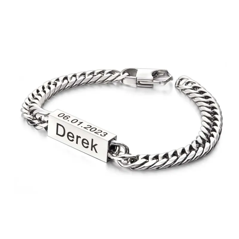 Custom Text Name Men's Bracelet Engraved Exquisite Bar Bracelet