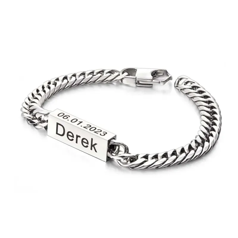 Custom Text Name Men's Bracelet Engraved Exquisite Bar Bracelet