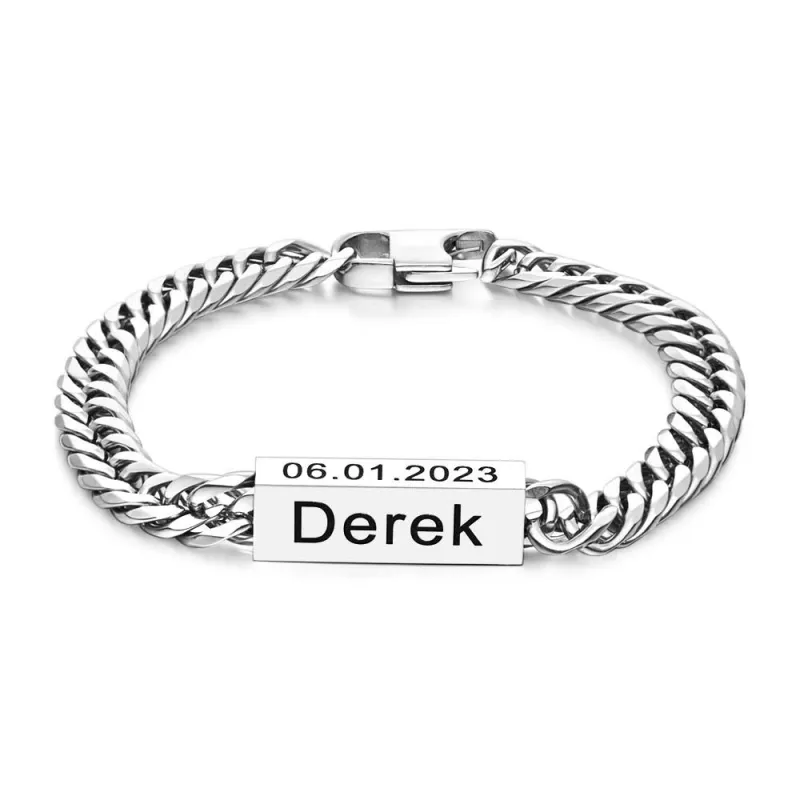 Custom Text Name Men's Bracelet Engraved Exquisite Bar Bracelet