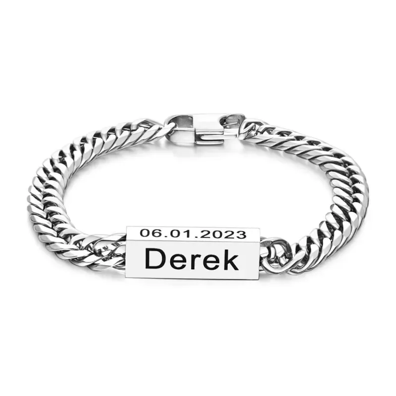 Custom Text Name Men's Bracelet Engraved Exquisite Bar Bracelet