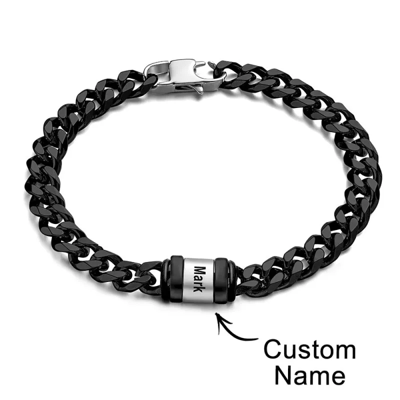 Personalized 1-6 Names Cuban Link Bracelet with Beads for Men Stainless Steel Custom Laser Engraved Jewelry