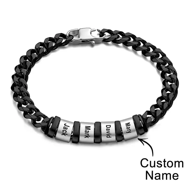 Personalized 1-6 Names Cuban Link Bracelet with Beads for Men Stainless Steel Custom Laser Engraved Jewelry