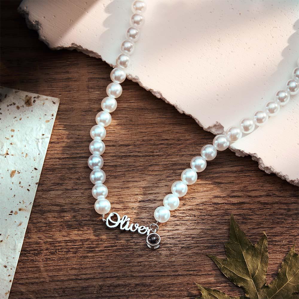 Custom Name Necklace Projection Classic Pearl Chain Gift for Her - MyFaceTshirt