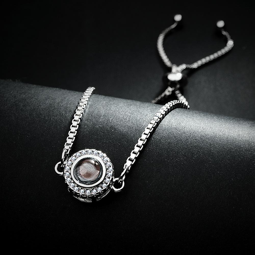 Personalized Photo Projection Bracelet Round Zircon Adjustable Bracelet - mycustomtirecover