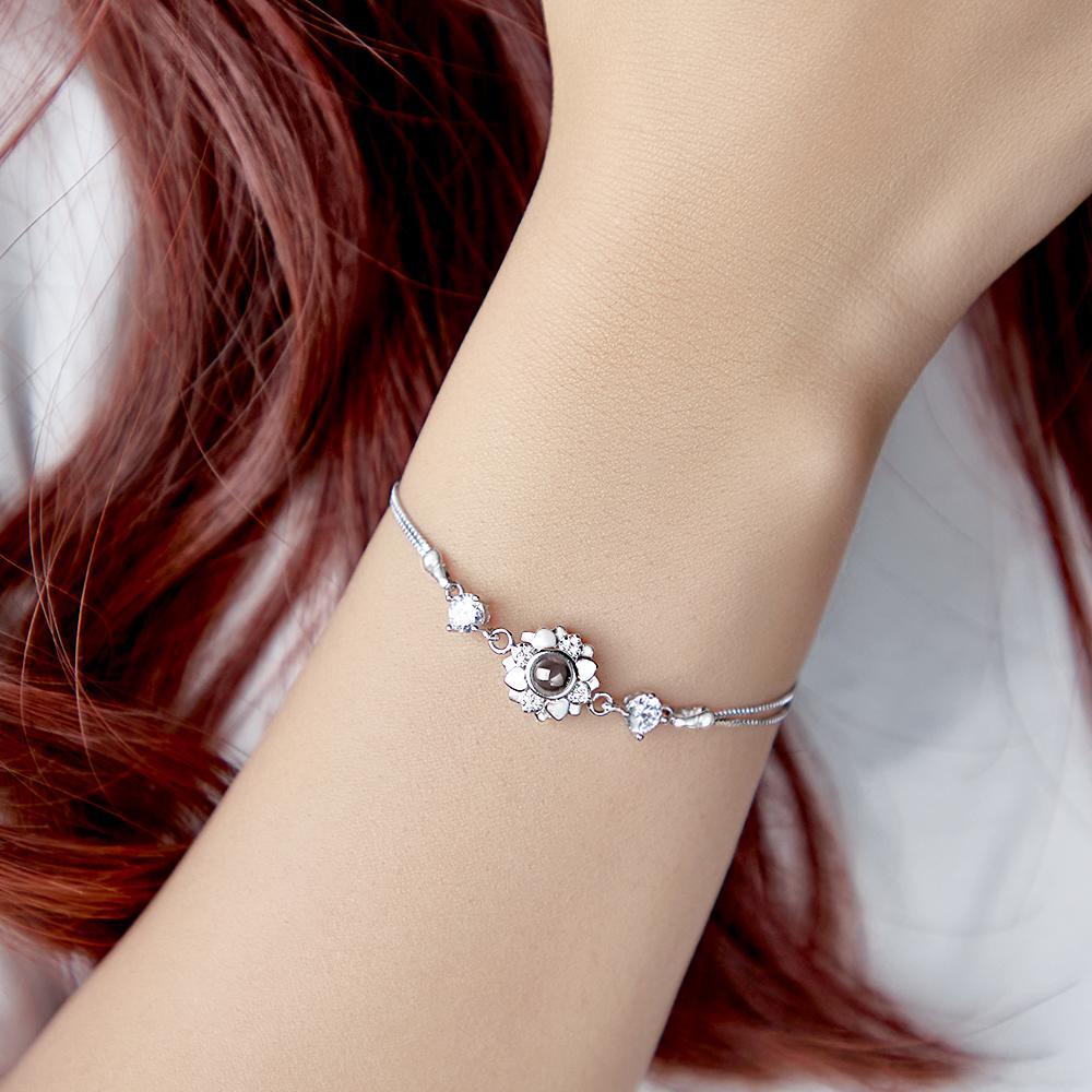 Custom Photo Projection Bracelet Flower Romantic Commemorate Gifts for Girlfriend - MyFaceTshirt