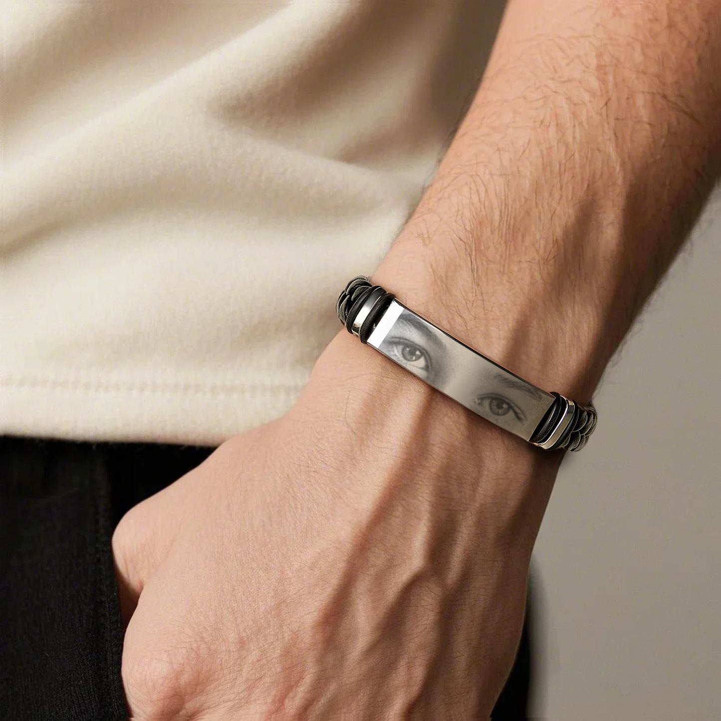 Personalized Lover Eyes Picture Bracelet for Men Custom Engraved People Eyes Couple - MyFaceTshirt