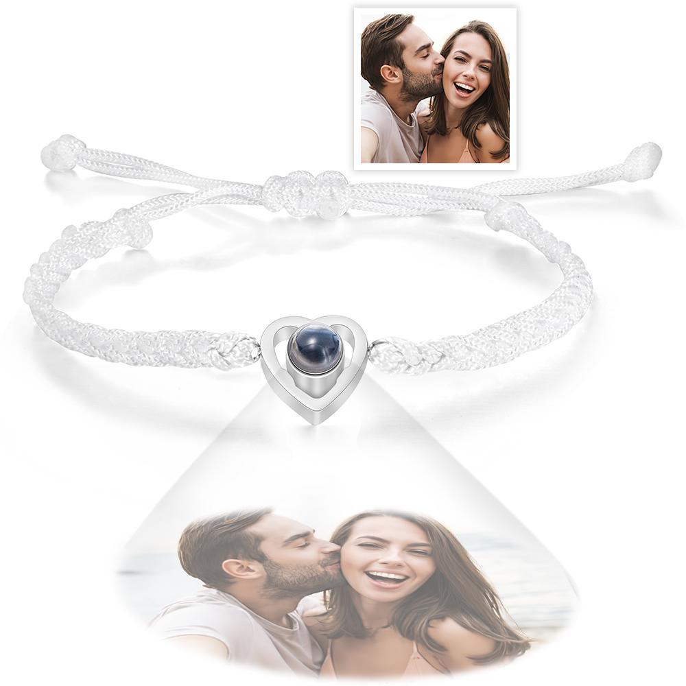 Custom Heart-shaped Photo Projection Bracelet Braided Rope Bracelet Anniversary Gift - MyFaceTshirt