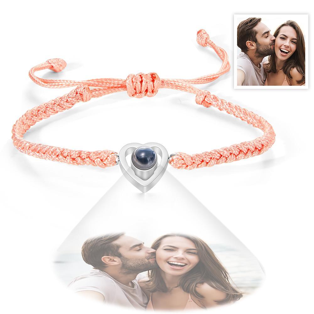 Custom Heart-shaped Photo Projection Bracelet Braided Rope Bracelet Anniversary Gift - MyFaceTshirt
