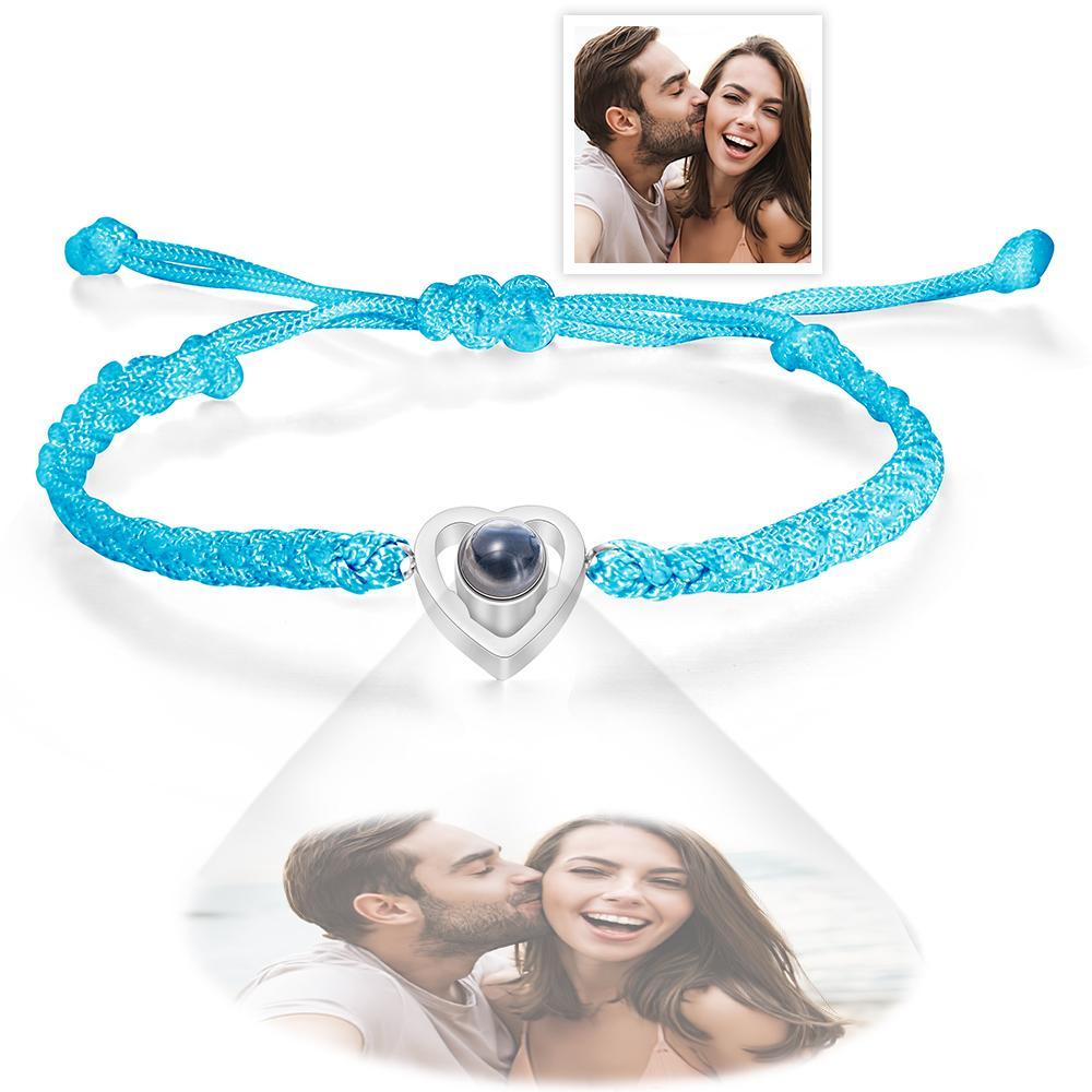 Custom Heart-shaped Photo Projection Bracelet Braided Rope Bracelet Anniversary Gift - MyFaceTshirt