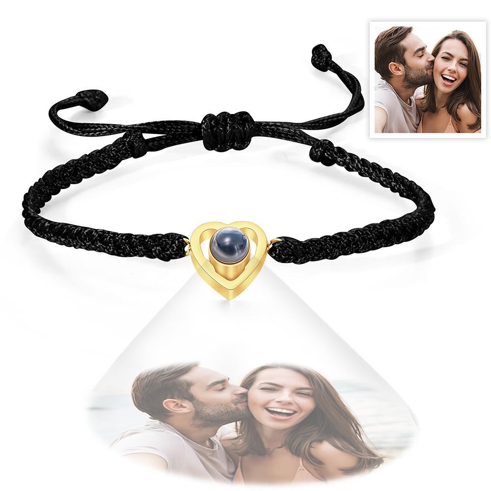 Custom Heart-shaped Photo Projection Bracelet Braided Rope Bracelet Anniversary Gift - MyFaceTshirt