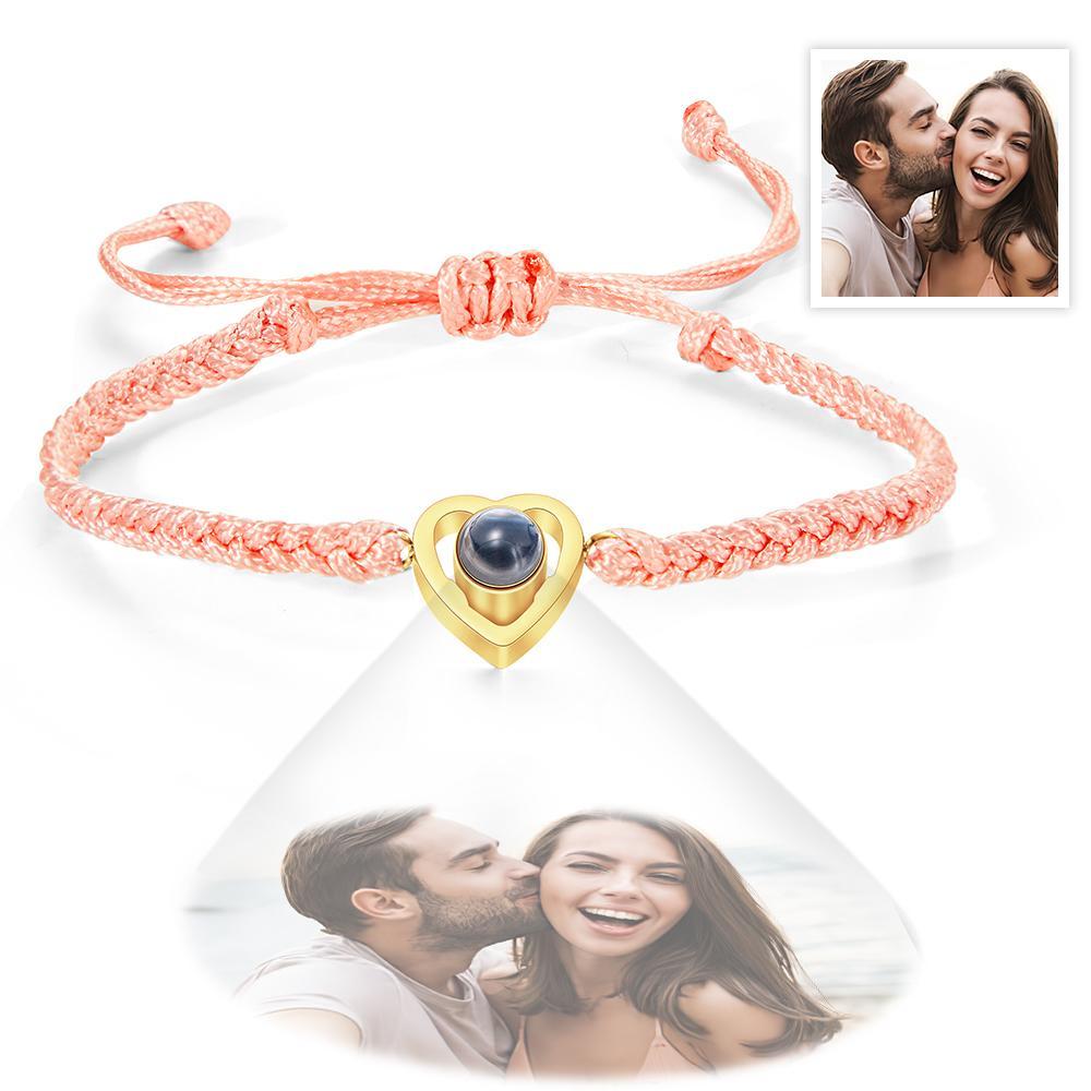 Custom Heart-shaped Photo Projection Bracelet Braided Rope Bracelet Anniversary Gift - MyFaceTshirt